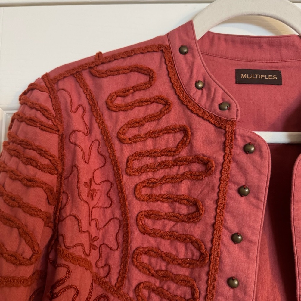 Multiples Rust Faded Red Embroidered Patterned Jacket - Picture 2 of 8